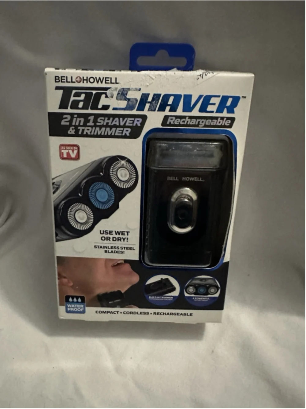 Bell+Howell TACSHAVER Rechargeable 2-in-1 Shaver/Trimmer Waterproof Sealed NIB